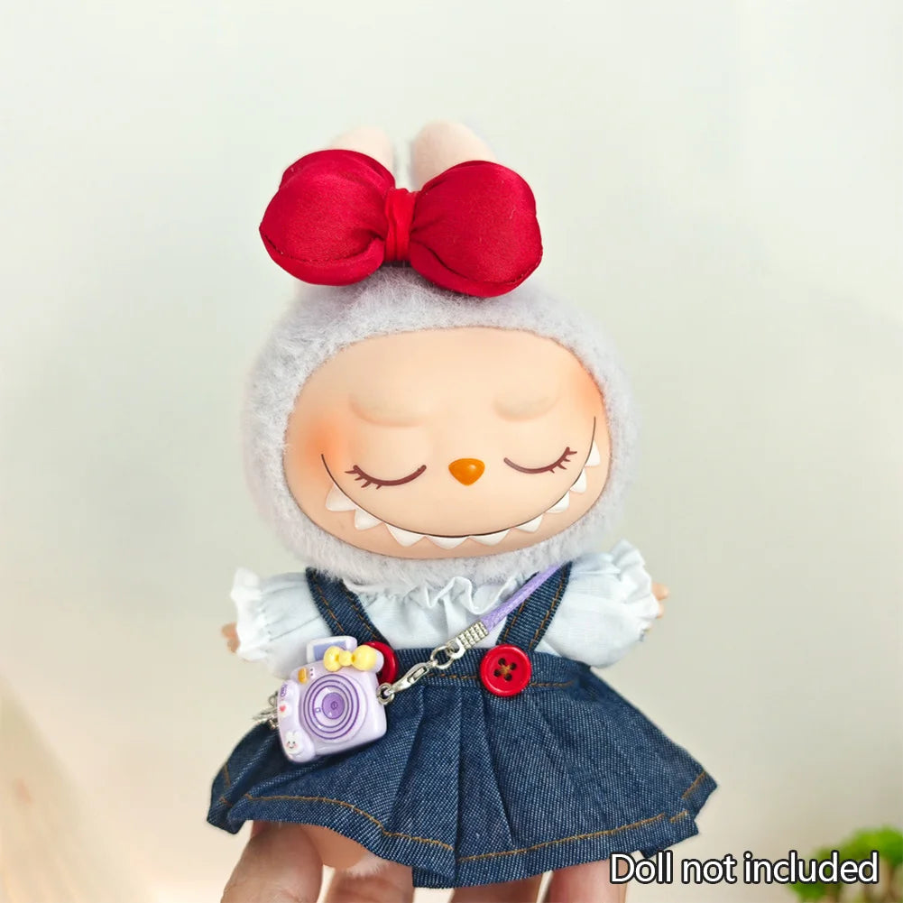 Mini Doll'S Clothes Outfit Accessories for 15-17cm Ropa Labubu & 10cm Cotton Doll Love Hoodie Pink Yarn Skirt Clothing no doll