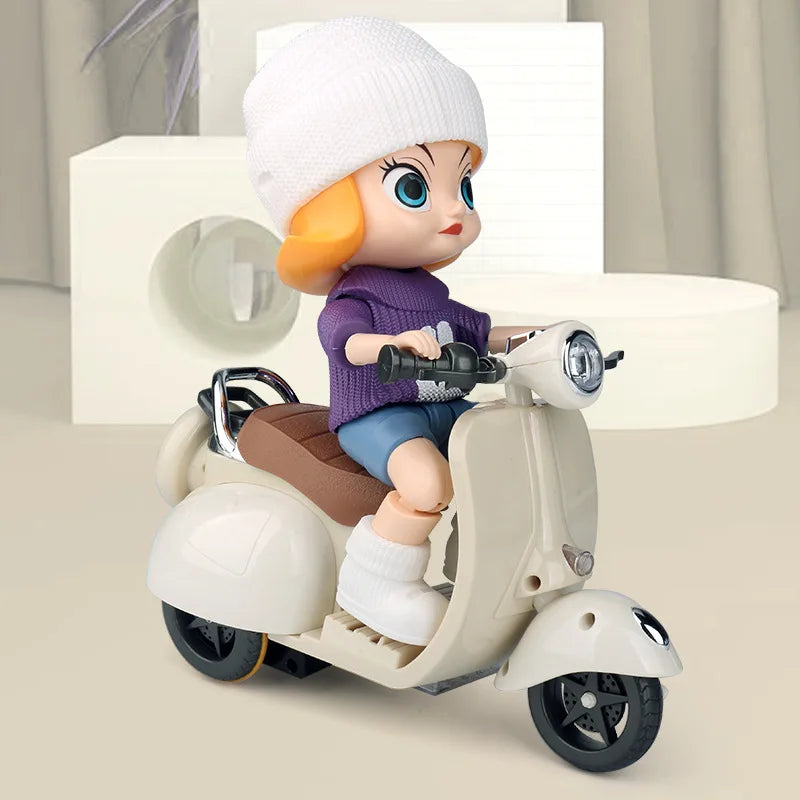 Mini Electric Motorcycle Children's Toy for Labubu Retro Dazzling Spin Toy Motor for Doll Cotton Doll Pet Toys Birthday Gift