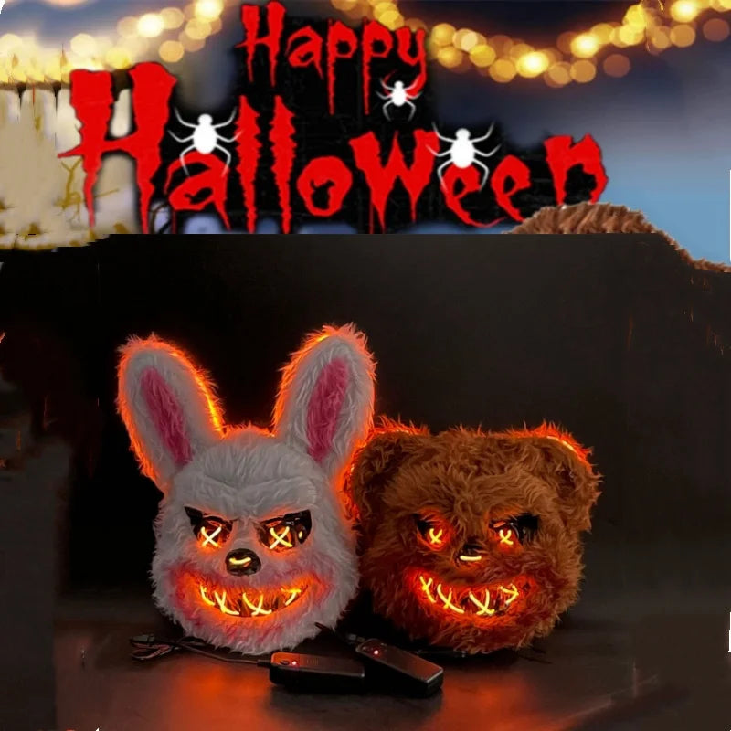 NEW LED Light Halloween Cosplay Face Mask Party Show Stage Make-up Horror Bloody Rabbit Bear Mask Cartoon Carnival Head Cover
