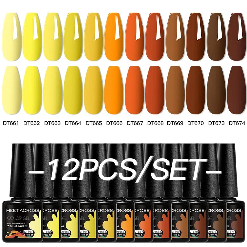 MEET ACROSS 12Pcs Gel Nail Polish Set 7.3ml Pink Blue Neon Macaron Color for Nails UV Gel LED Nail Art Varnish Manicure Kit