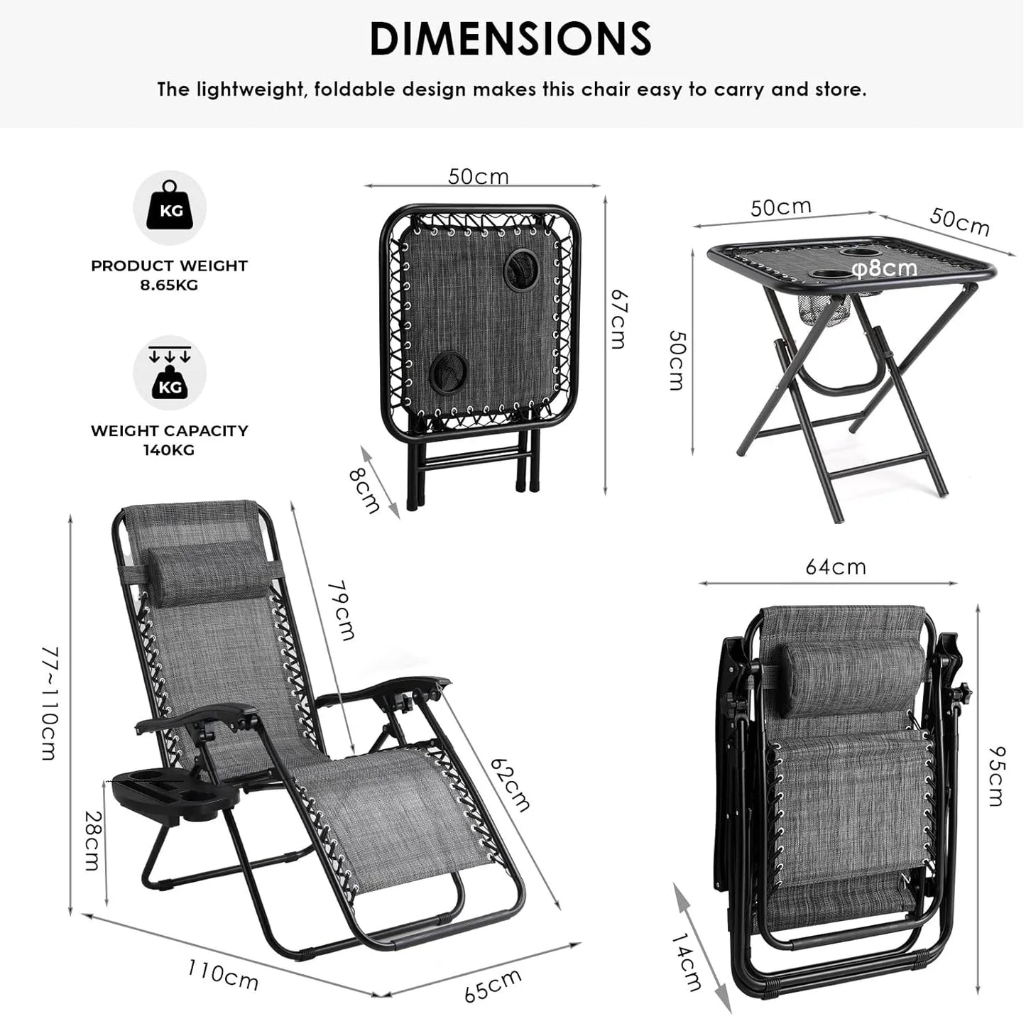 Ensemble de chaises longues pliantes Homfa avec table