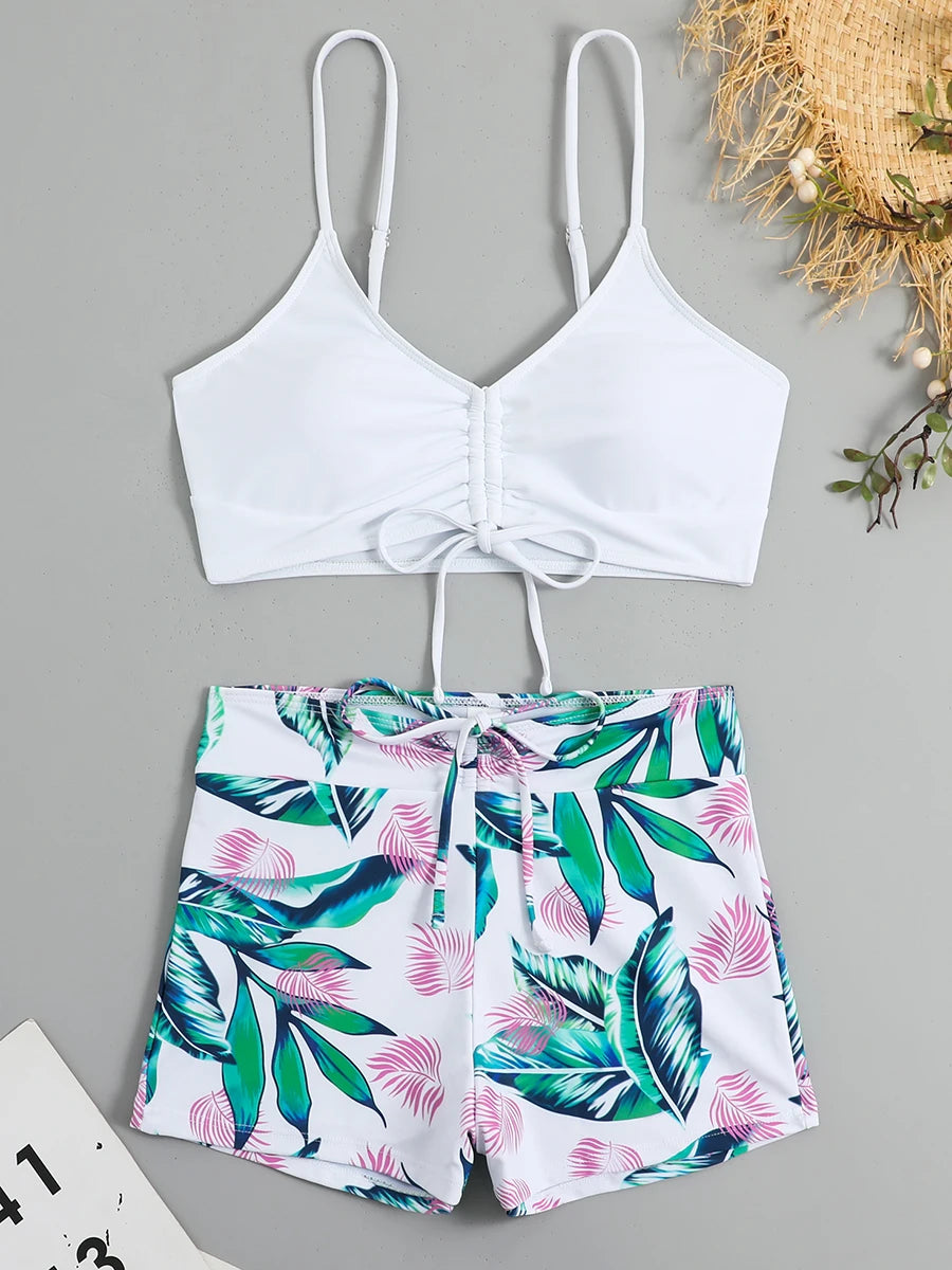 2025 High Waist Drawstring Front Bikini Set – Women's Swimsuit Swimwear Beachwear