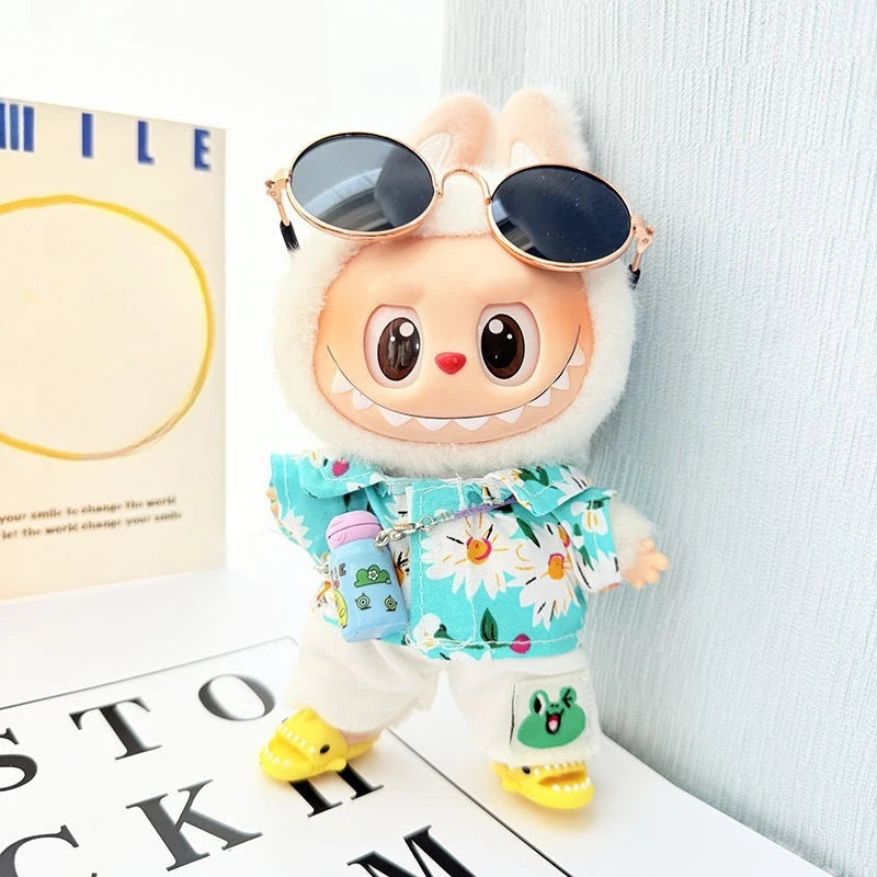 1 Set Hawaii Original Luxury Clothes for Labubu V1 V2 Cute Shark Duck Shoes Shirt Pants Glasses Beach Clothes Suit for Labubu