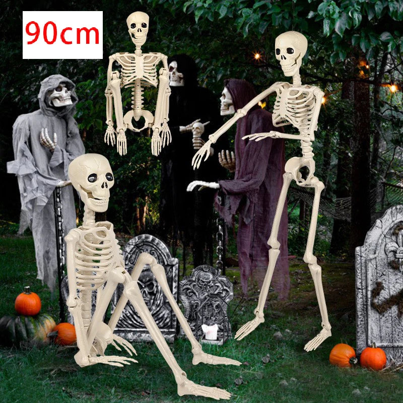 Full Life Size Home Evil Party Decoration Horror Scary Movable Big Skull 90CM Halloween Movable Skeleton Halloween Ornament Toys