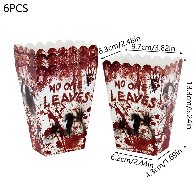Halloween Party Disposable Tableware Scary Bloody Handprint Paper Plates Cups Popcorn Box For Halloween Horror Party Decor Props