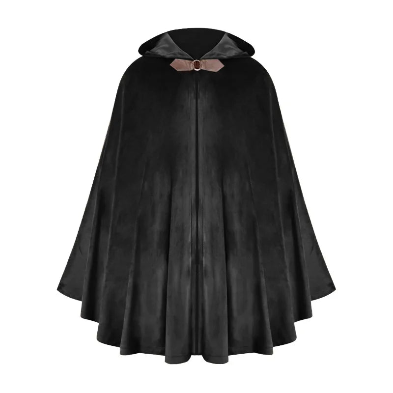Men's Velvet Cloak with Hood, Renaissance Medieval Hooded Cloak for Women, Halloween Hood Cape with Metal Loop Clasp
