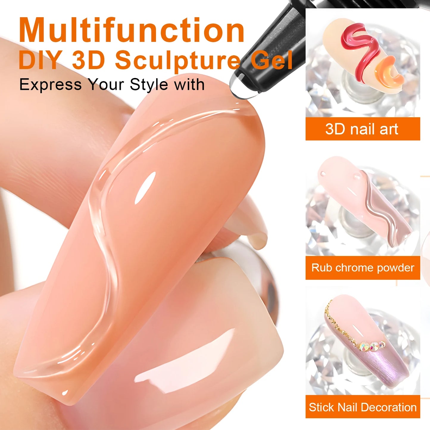 10ml 3D Nail Art Gel - DIY Designs,Waterproof Sculpting gel,Waterproof Nail Art Design Gel for Intricate Carvings & Shapes
