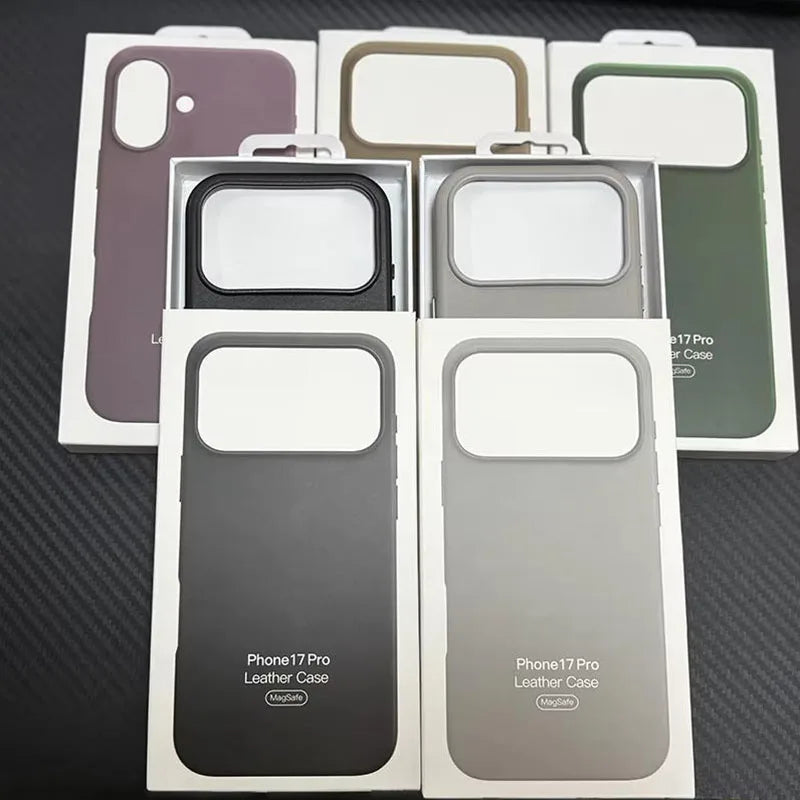 Original For Apple Magsafe Leather Case For iPhone 17 Pro Max 17 Air Case Wireless Charging Magnetic Cover 17Pro Max With Box