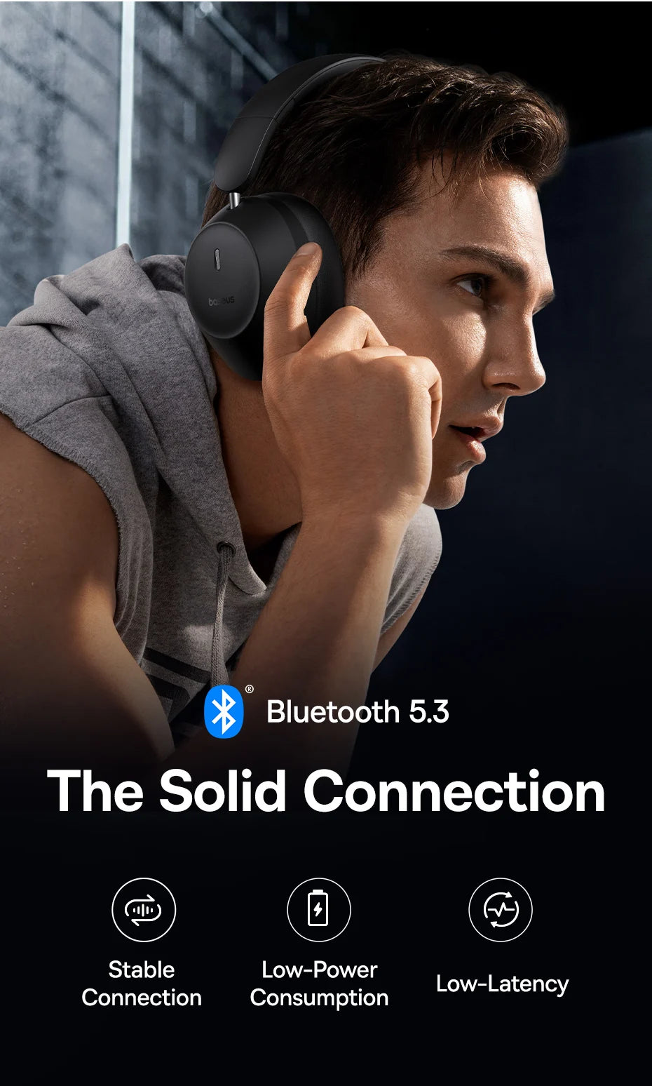Baseus Bass 30 Max Wireless Headphone Bluetooth 5.3 40mm Bass-Enhance Foldable Over Ear Headsets 50H Play time Gaming Earphone