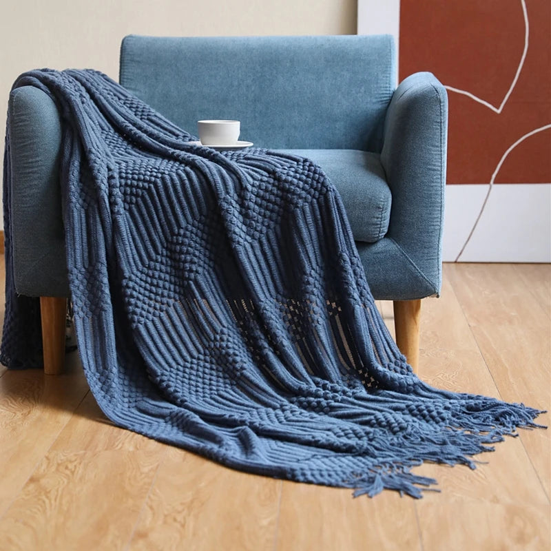 Khaki Gift Knitted Blanket with Tassels Chunky Vintage Luxury Farmhouse Throw Bedspread Oversized Blanket Cover Manta Para Sofá