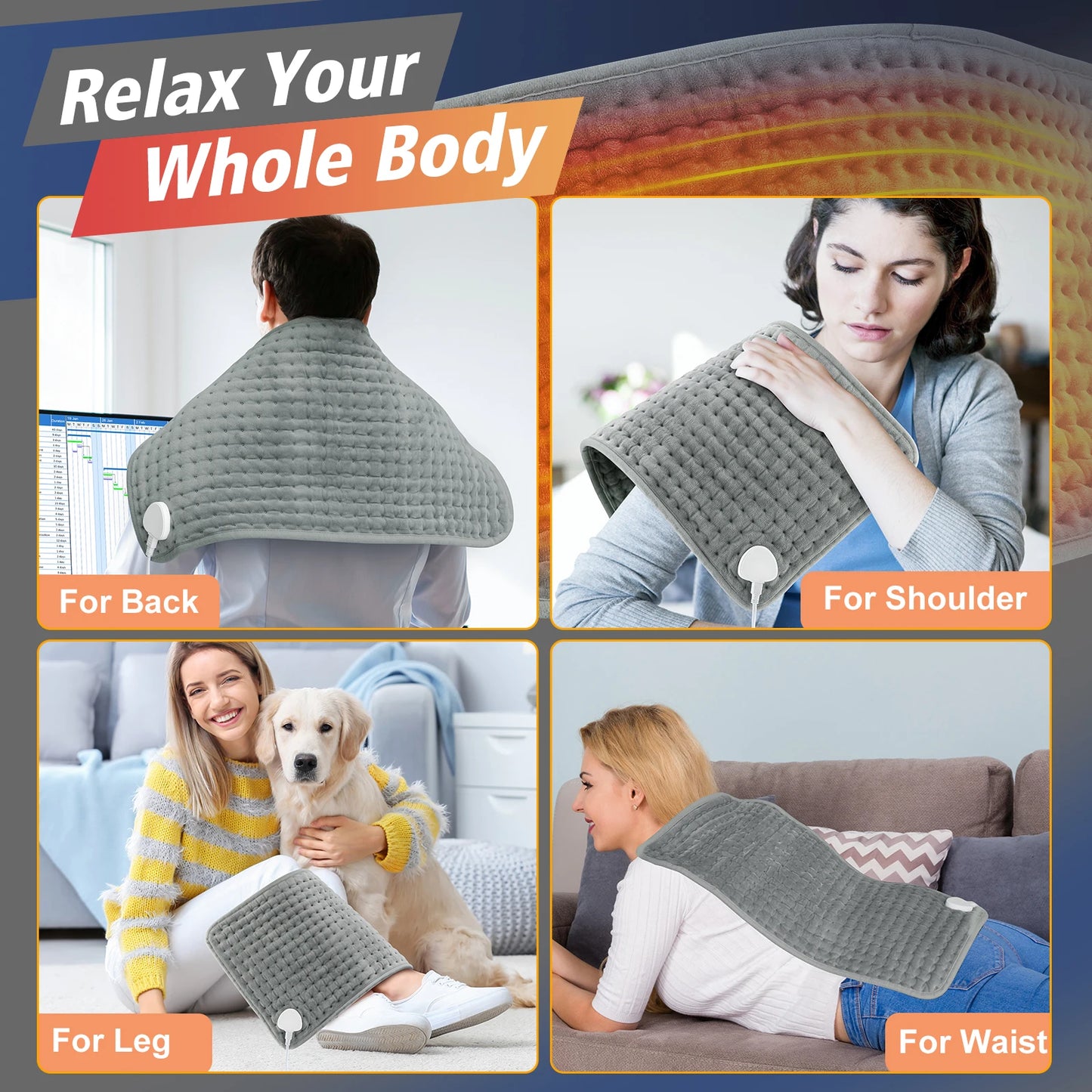 Electric Heating Pads for Back Neck Shoulder Pain Relief,Home Sofa Office Desktop Winter Warm Blanket,Auto-Off, Machine Washable
