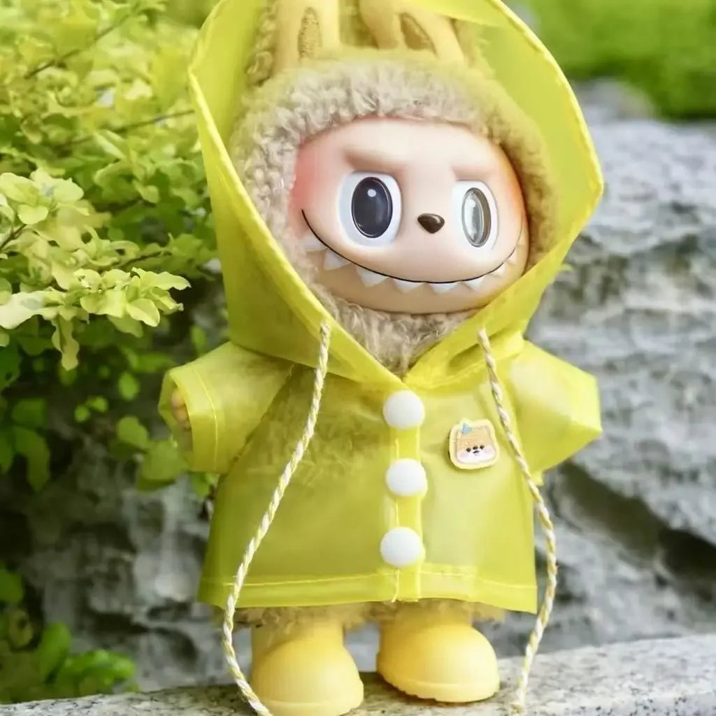 For 17 cm labubu v1/v2/v3 clothes summer doll clothes rabbit ear raincoat for Labubu Outfit DIY Labubu Clothing Gift