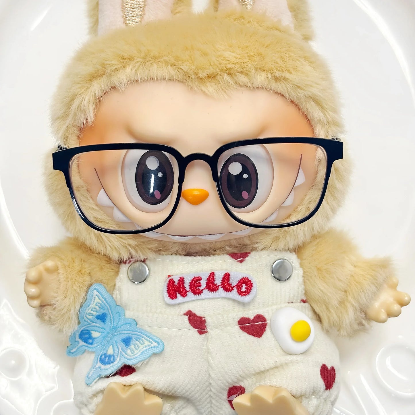 Striped shirt curled jeans set clothes For 15/17cm labubu doll outfit Metal frame glasses For labubu doll Accessories
