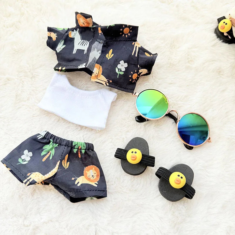 1 Set Hawaii Original Luxury Clothes for Labubu V1 V2 Cute Shark Duck Shoes Shirt Pants Glasses Beach Clothes Suit for Labubu