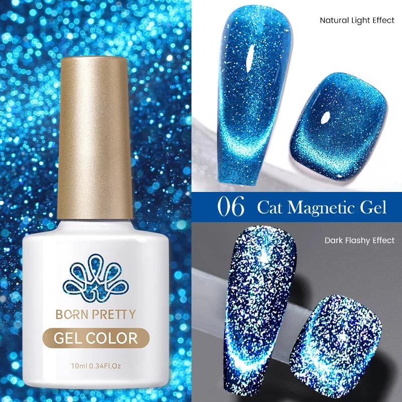 BORN PRETTY 10ml Silver Water Light Cat Magnetic Gel Nail Polish Nail Supplies Vernis Semi Permanent Gel for Fall Winter Nails