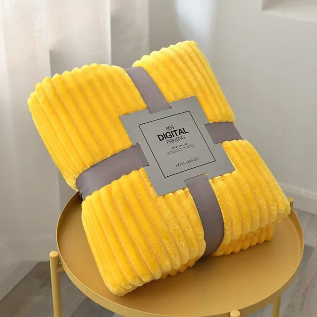 Striped Flannel Blankets For Beds Solid Pink Blue Color Soft Warm Mink Throw Sofa Cover Bedspread Beach Airplane Travel Blankets