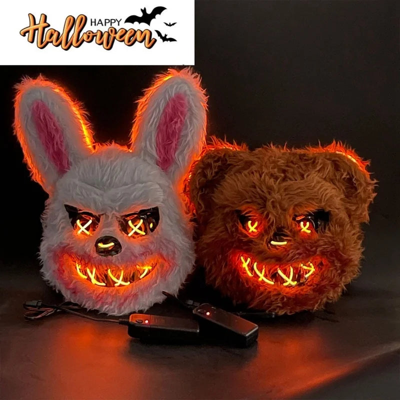 NEW LED Light Halloween Cosplay Face Mask Party Show Stage Make-up Horror Bloody Rabbit Bear Mask Cartoon Carnival Head Cover