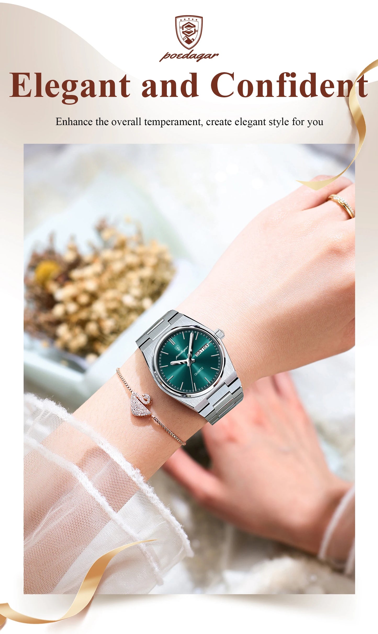 POEDAGAR Luxury Woman Watch Waterproof Luminous Fashion Quartz Ladies Wristwatch Date Week Stainless Steel Women's Watches Reloj