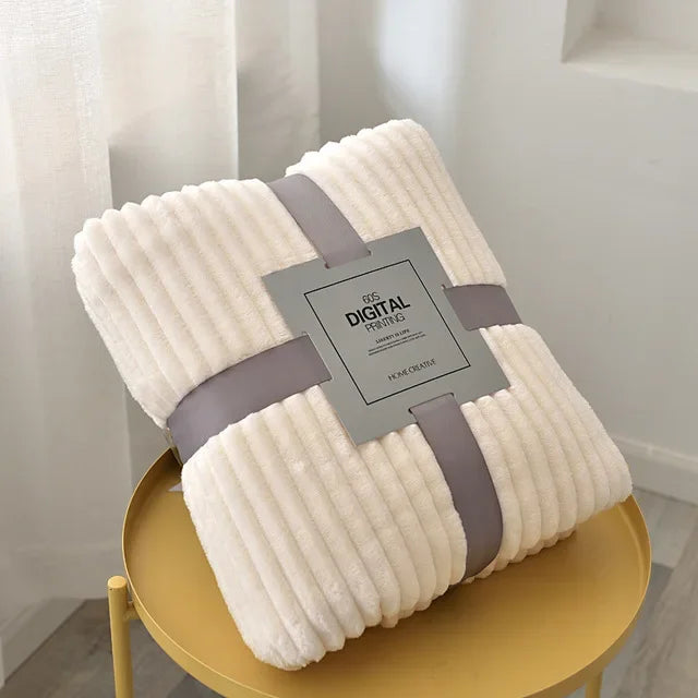 Striped Flannel Blankets For Beds Solid Pink Blue Color Soft Warm Mink Throw Sofa Cover Bedspread Beach Airplane Travel Blankets
