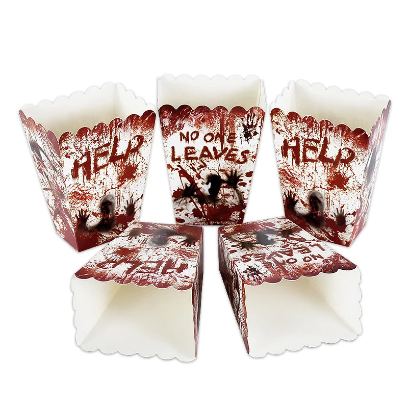 Halloween Party Disposable Tableware Scary Bloody Handprint Paper Plates Cups Popcorn Box For Halloween Horror Party Decor Props