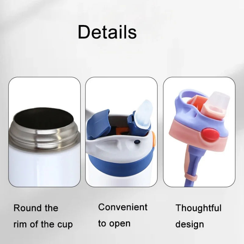 Outdoor Simple Solid Color Stainless Steel Vacuum Thermos Cup with Straw with Handle Children's Water Cup Portable Sports Cup