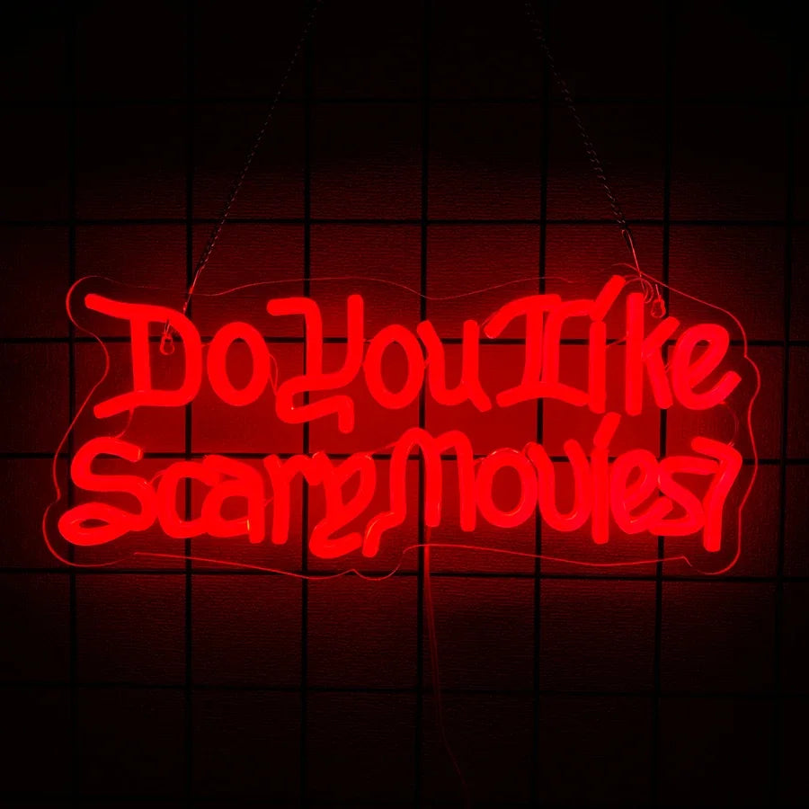 Do You Like Scary Movies Neon Sign for Wall Decor,LED Neon Light for Movie Night Party Horror Room Gothic Font Halloween Decor