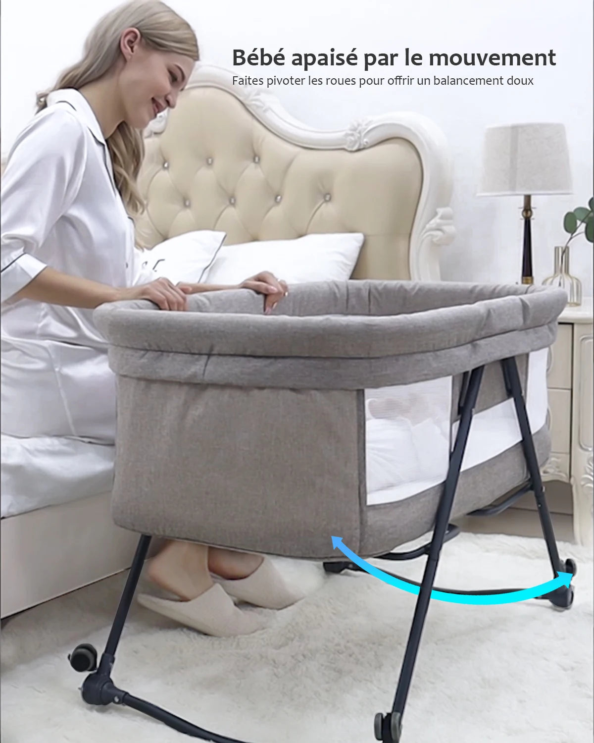 Baby Reisbed met Matras & Stille Wielen – Omvormbare Schommelwieg