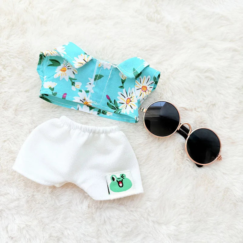 1 Set Hawaii Original Luxury Clothes for Labubu V1 V2 Cute Shark Duck Shoes Shirt Pants Glasses Beach Clothes Suit for Labubu