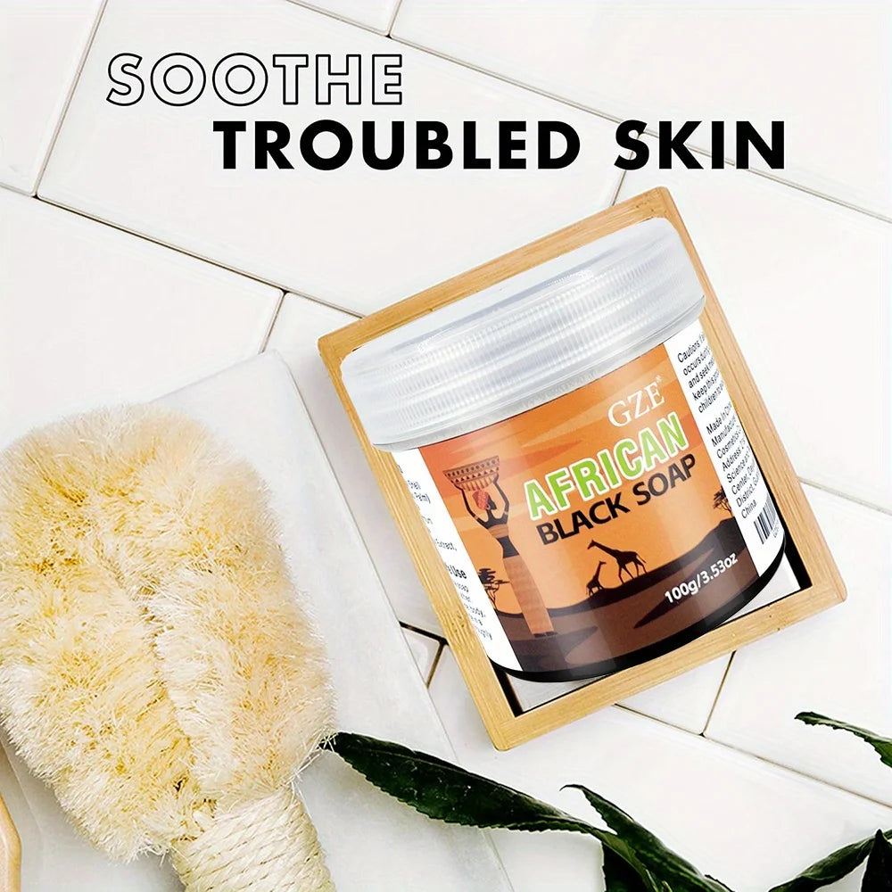 GZE African Black Soap 3-in-1 – Natural Cleanser for Face, Hair & Body