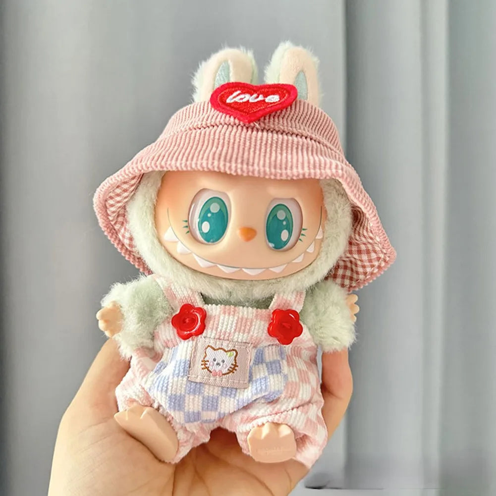 For 15cm cute mini labubu clothes Kawaii Cartoon Bib Pants With matching shoes Labubu Accessories