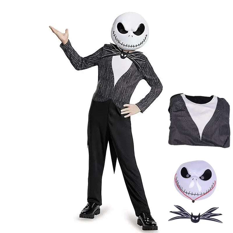 Anime Jack Skellington Costume Boys The Nightmare Before Jack Skellington Cosplay Bodysuit Suit Halloween Clothes