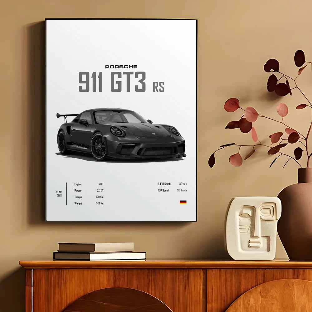 Sport Cars Poster Self-adhesive Art Waterproof Paper Sticker Coffee House Bar Room Wall Decor