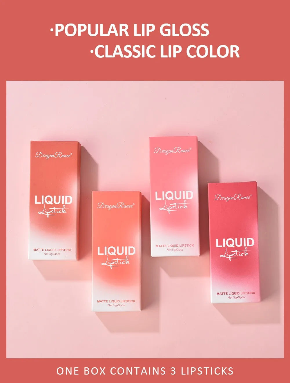 3Pcs/box Liquid Lipstick Set Matte Velvet Lip Gloss Set Waterproof Liquid Lipstick Lip Non Stick Cup Lip Gloss Makeup