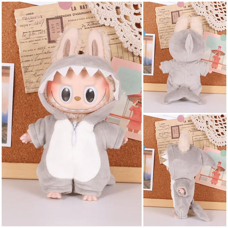 13CM Plush Doll Clothes for Labubu Doll's Clothes 6-Piece Set Dinosaur Animal Suit with Hat Outfit Accessories Dolls Clothing
