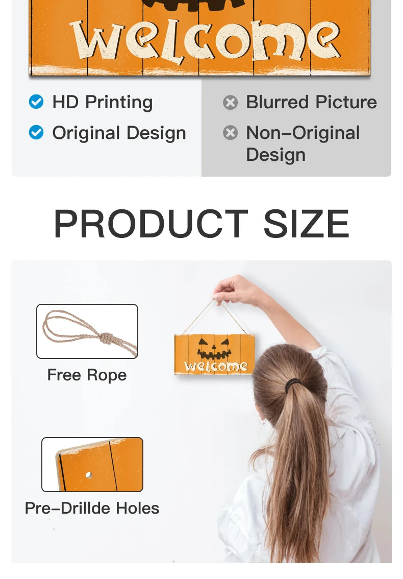 Putuo Decor Halloween Wooden Hanging Pendant Door Sign Pumpkin Ghost Bat Swith Greeting Doorplate Wood Crafts Happy Halloween Da