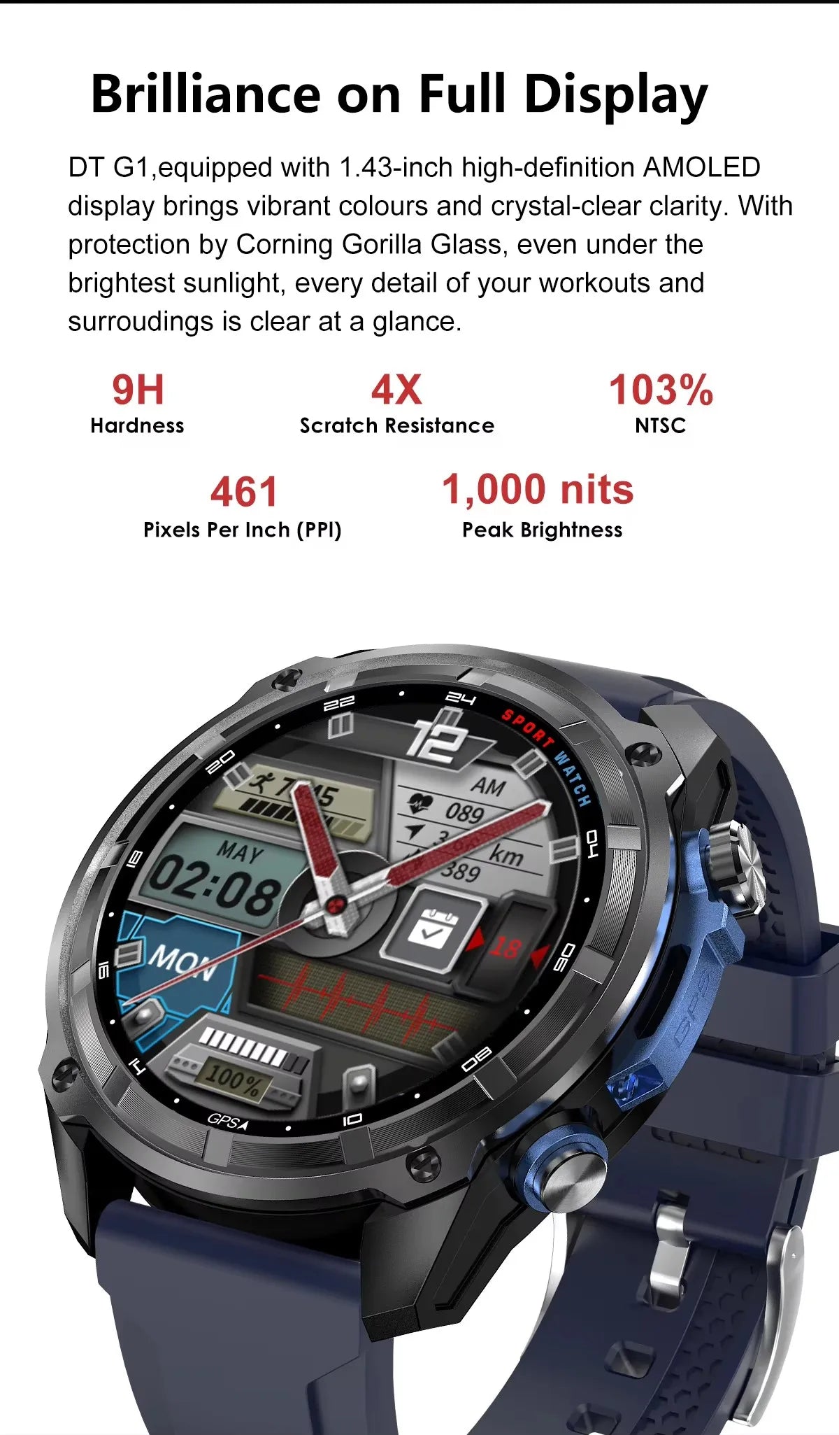 Military Smart Watch DT G1 GPS Track Compass Altimeter Bluetooth Calling 860mAh Battery DTG1 Men Outdoor Sports SmartWatch