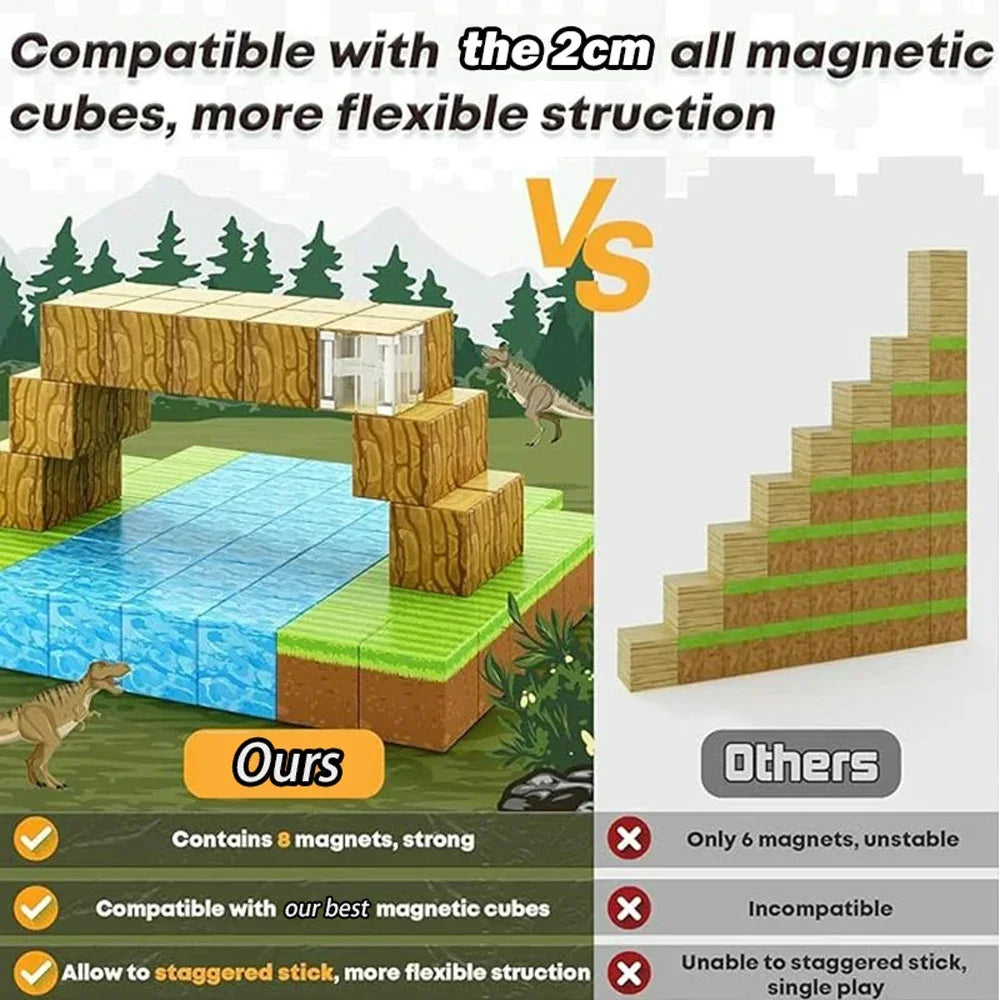 Magnetic Building Blocks Mine World Magnet Cube Set for Boy Girl Kid Age 3+ DIY Pixel style Model Base plate STEM Toy Baseplate