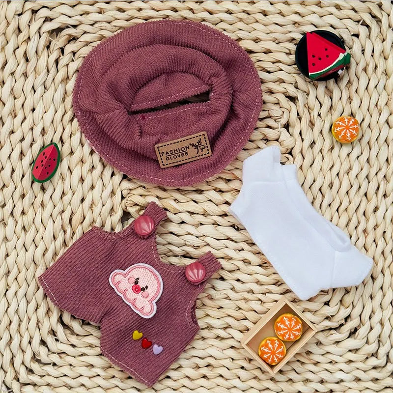 Labubu Doll Fashion Set Cute White Shirt Hat Animal Overalls Doll Clothes Accessory Gift for 17cm Doll