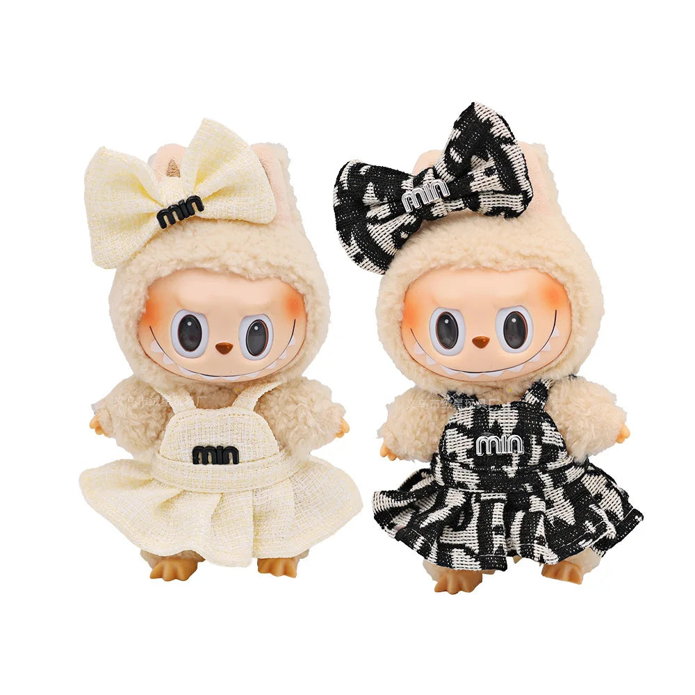 For 15/17cm Mini Labubu Clothes Luxury Dress Bow Strap Pants Set 3.0 Labubu clothing outfit Glasses Shoes Doll Accessories