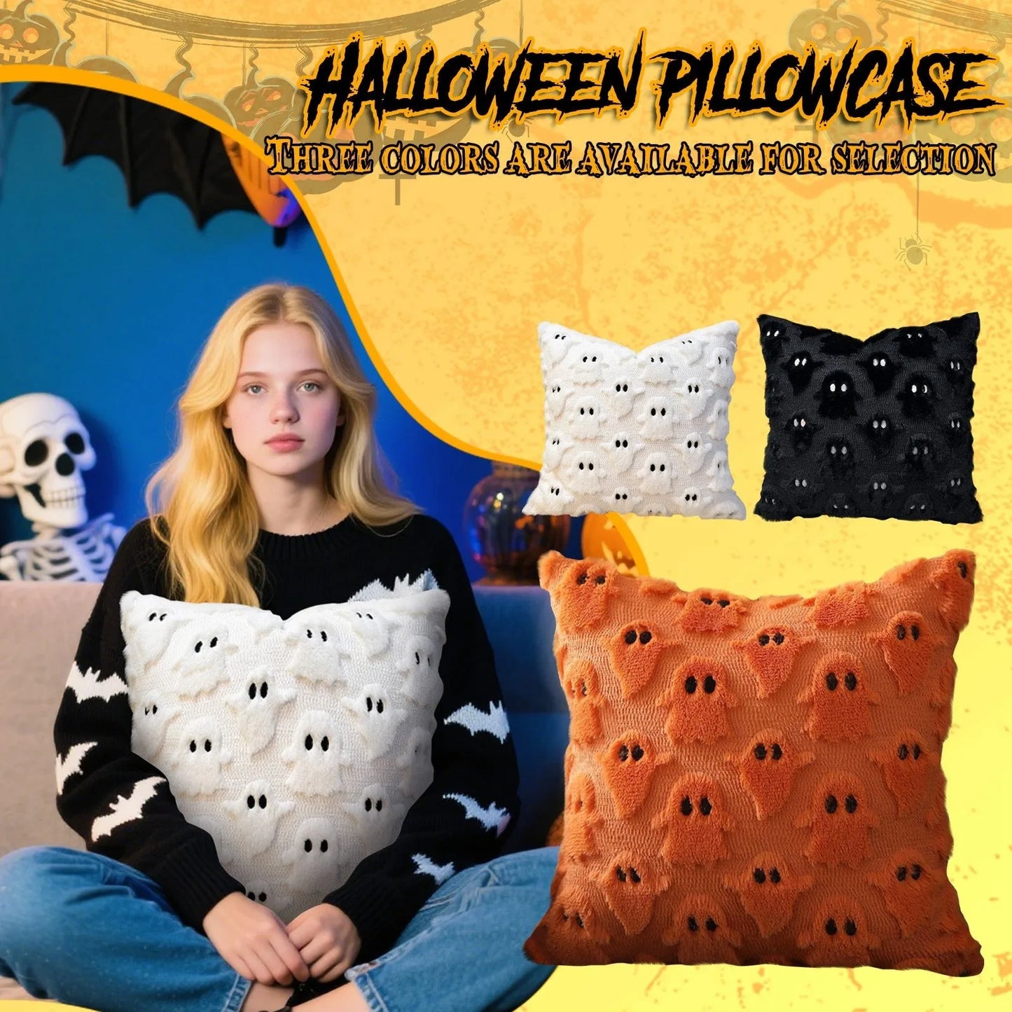 New Halloween Ghost Pillow Cover Soft Couch Cushion Case Home Decoration Halloween Party Decoration Festival Gift