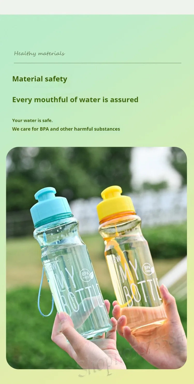 550ml Plastic Water Bottle Portable Sports Cup With Anti Drop Rope Outdoor Water Container Color Transparent Pet Flip Cover