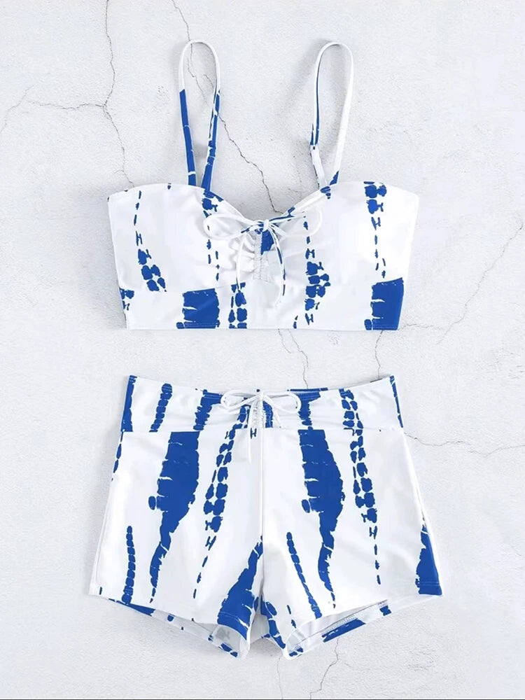 2025 High Waist Drawstring Front Bikini Set – Women's Swimsuit Swimwear Beachwear
