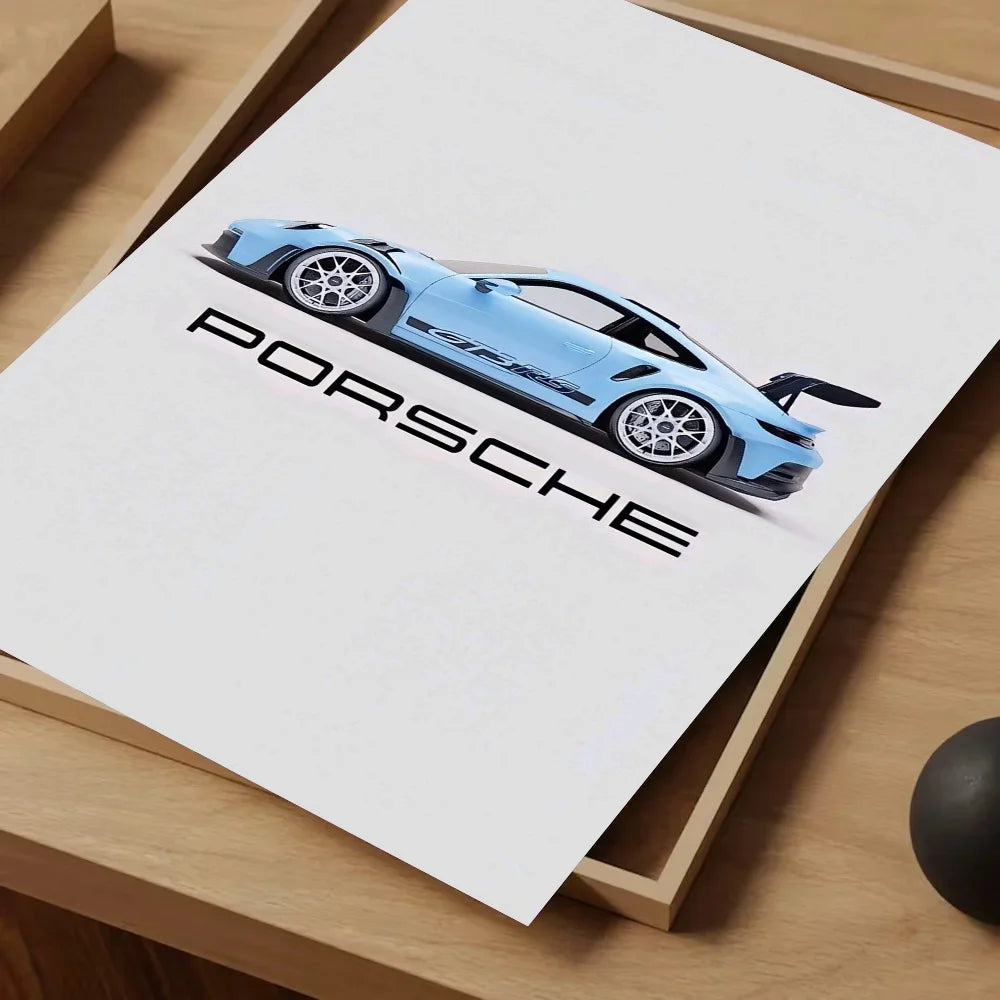Sport Cars Poster Self-adhesive Art Waterproof Paper Sticker Coffee House Bar Room Wall Decor