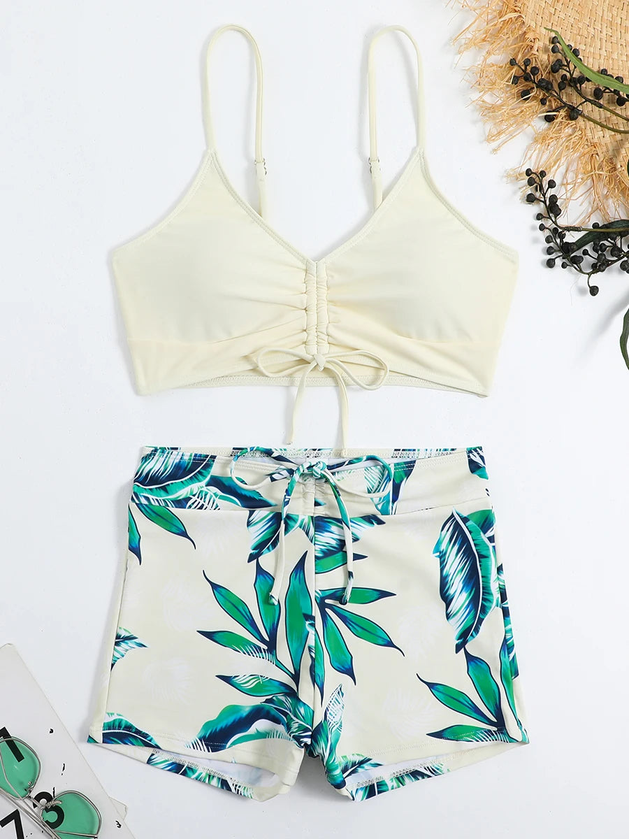 2025 High Waist Drawstring Front Bikini Set – Women's Swimsuit Swimwear Beachwear