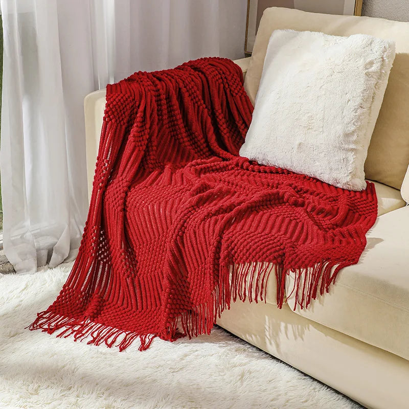 Khaki Gift Knitted Blanket with Tassels Chunky Vintage Luxury Farmhouse Throw Bedspread Oversized Blanket Cover Manta Para Sofá