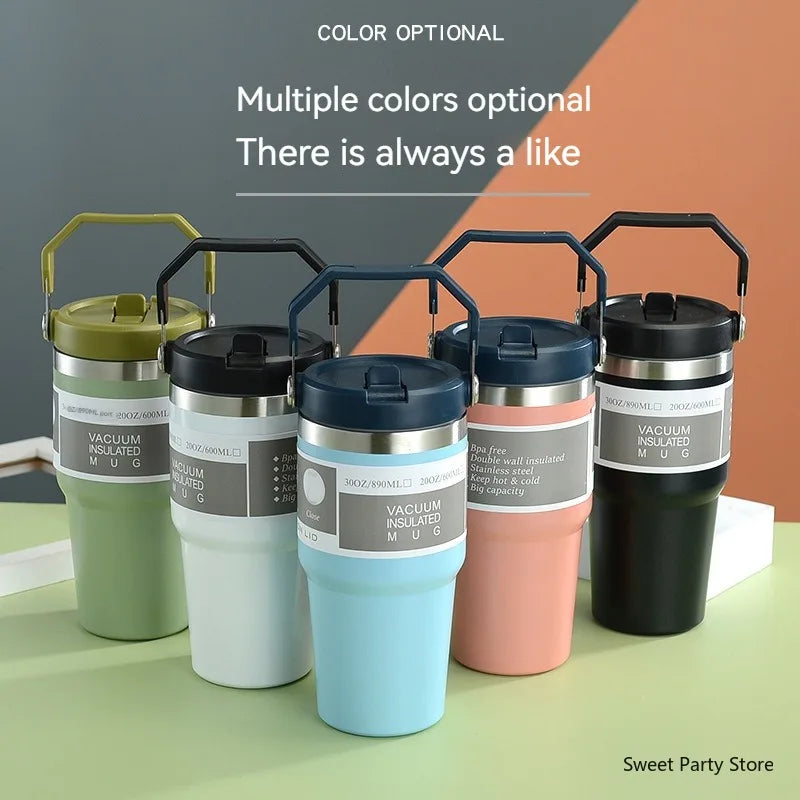 20oz/30oz Stainless Steel Thermos Mug With Straw Keeps Cold and Heat Thermal Mug Tumbler Outdoor Sports Thermal Water Bottle