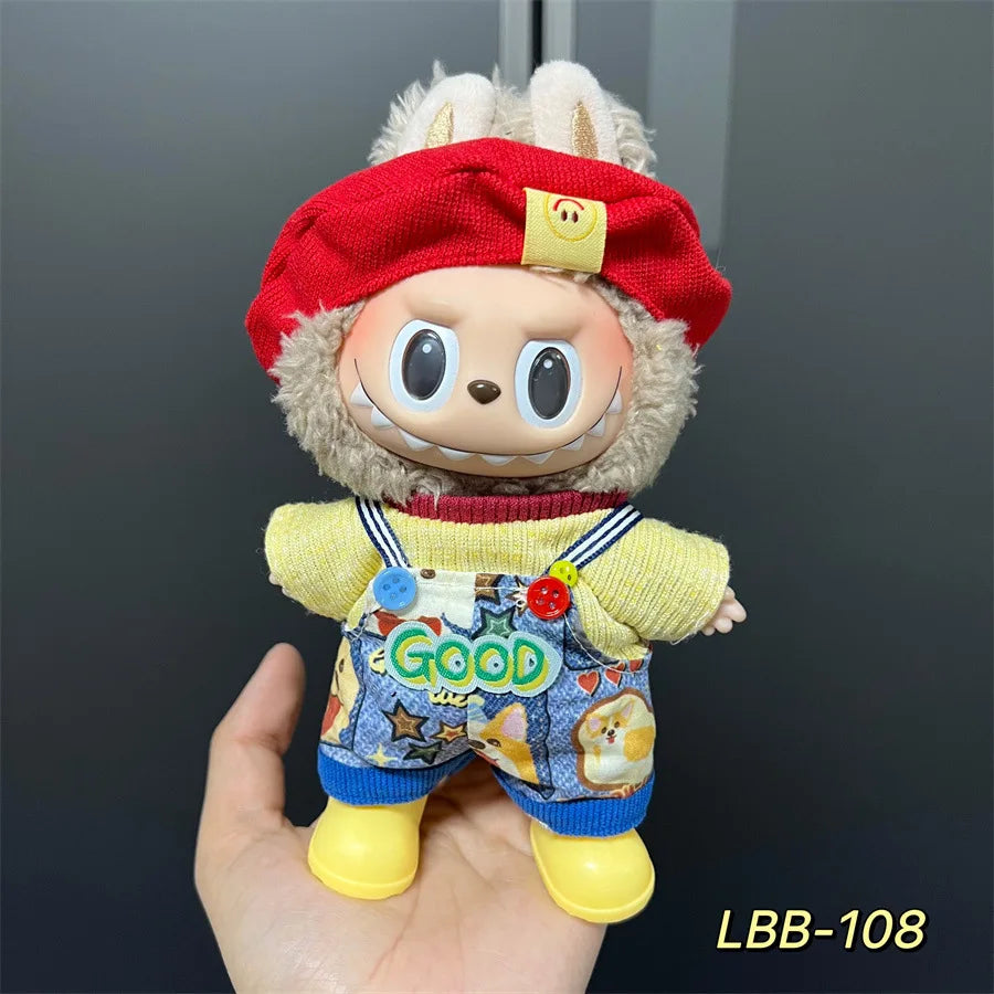 Cute Mini Plush Doll Clothes for 17cm Labubu Many Kinds of Overalls Clothes Accessories