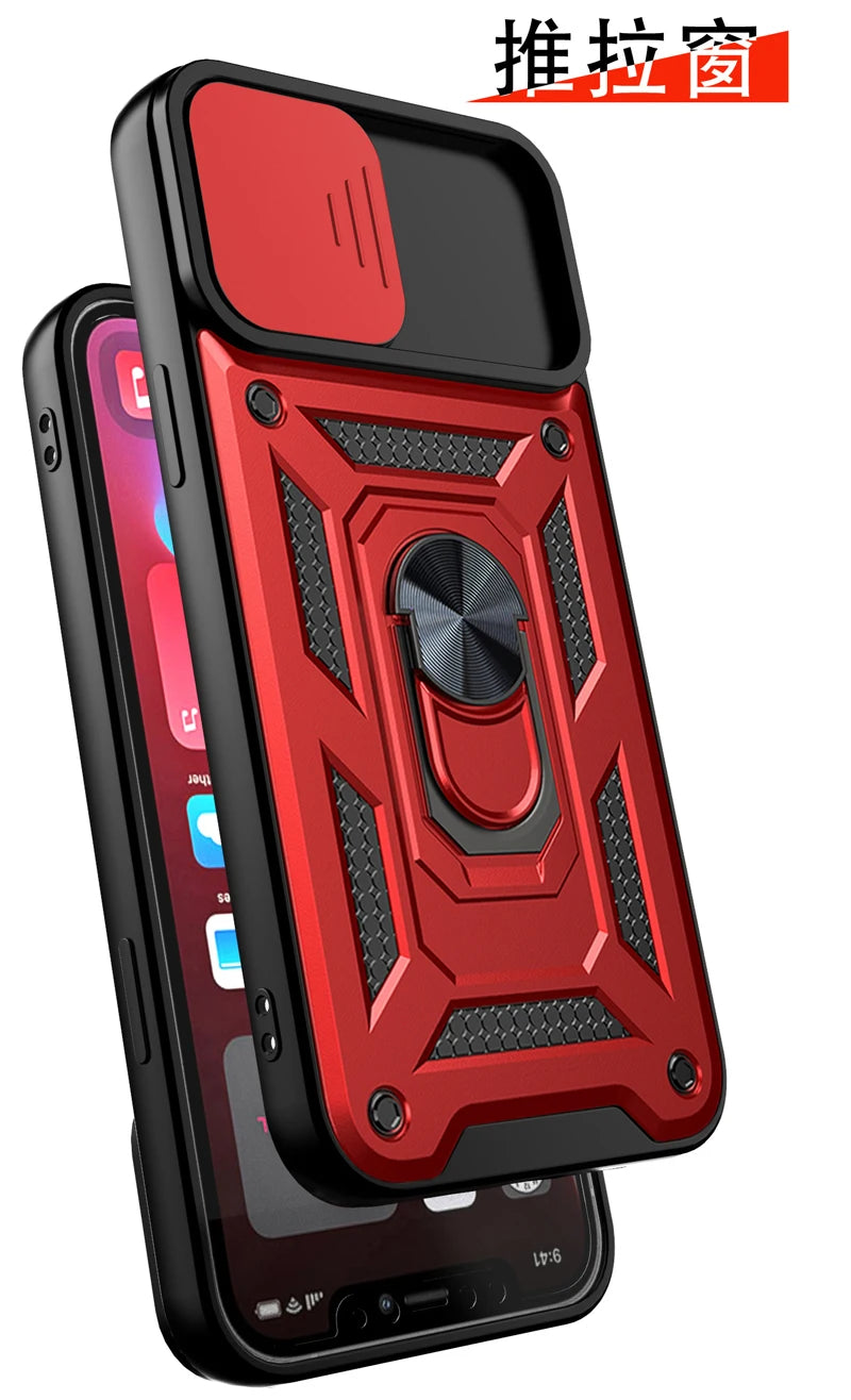 For iPhone 16 17 15 14 13 12 11 Pro Max Mini Plus Air Military Grade Bumpers Ring Cover Slide Camera Lens Protector Armor Case