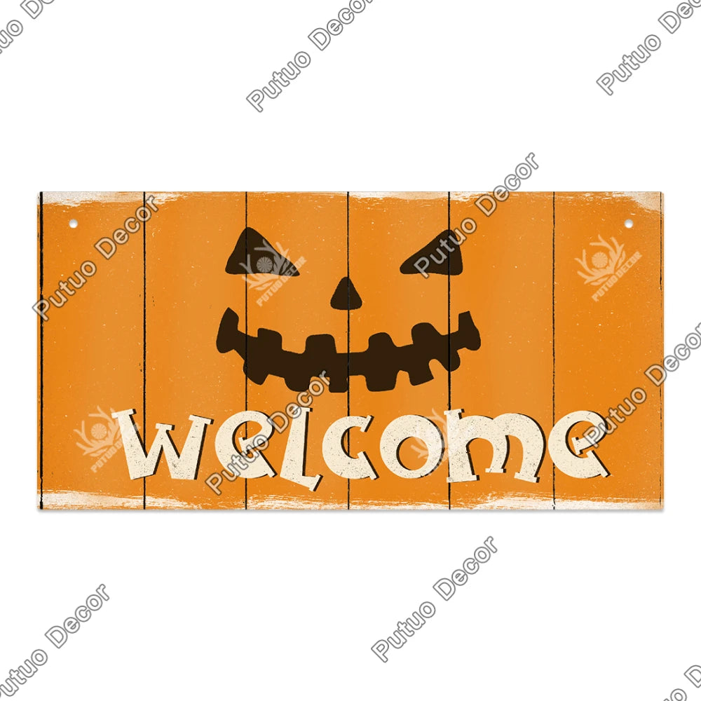 Putuo Decor Halloween Wooden Hanging Pendant Door Sign Pumpkin Ghost Bat Swith Greeting Doorplate Wood Crafts Happy Halloween Da