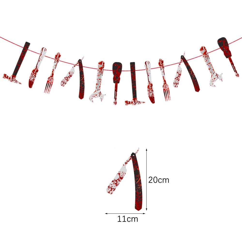 Halloween Terror Banner Blood Hand Foot Knife Skeleton Horror Flag Pulling Ghost Festival Decor Happy Halloween Party Decor